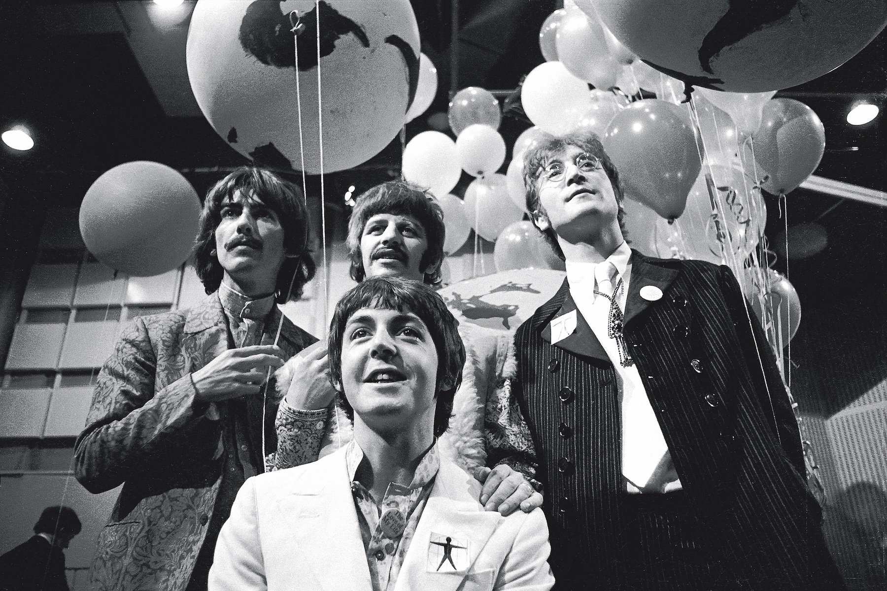 The Beatles at a performance of ‘All You Need Is Love’ at Abbey Road studios, 1967 © Getty