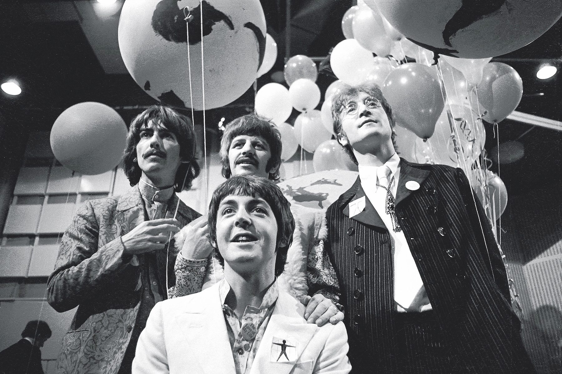 The Beatles at a performance of ‘All You Need Is Love’ at Abbey Road studios, 1967 © Getty