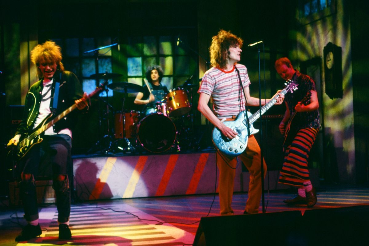 The Replacements on Saturday Night Live, 18 January 1986. L-R Tommy Stinson, Chris Mars, Paul Westerberg, Bob Stinson