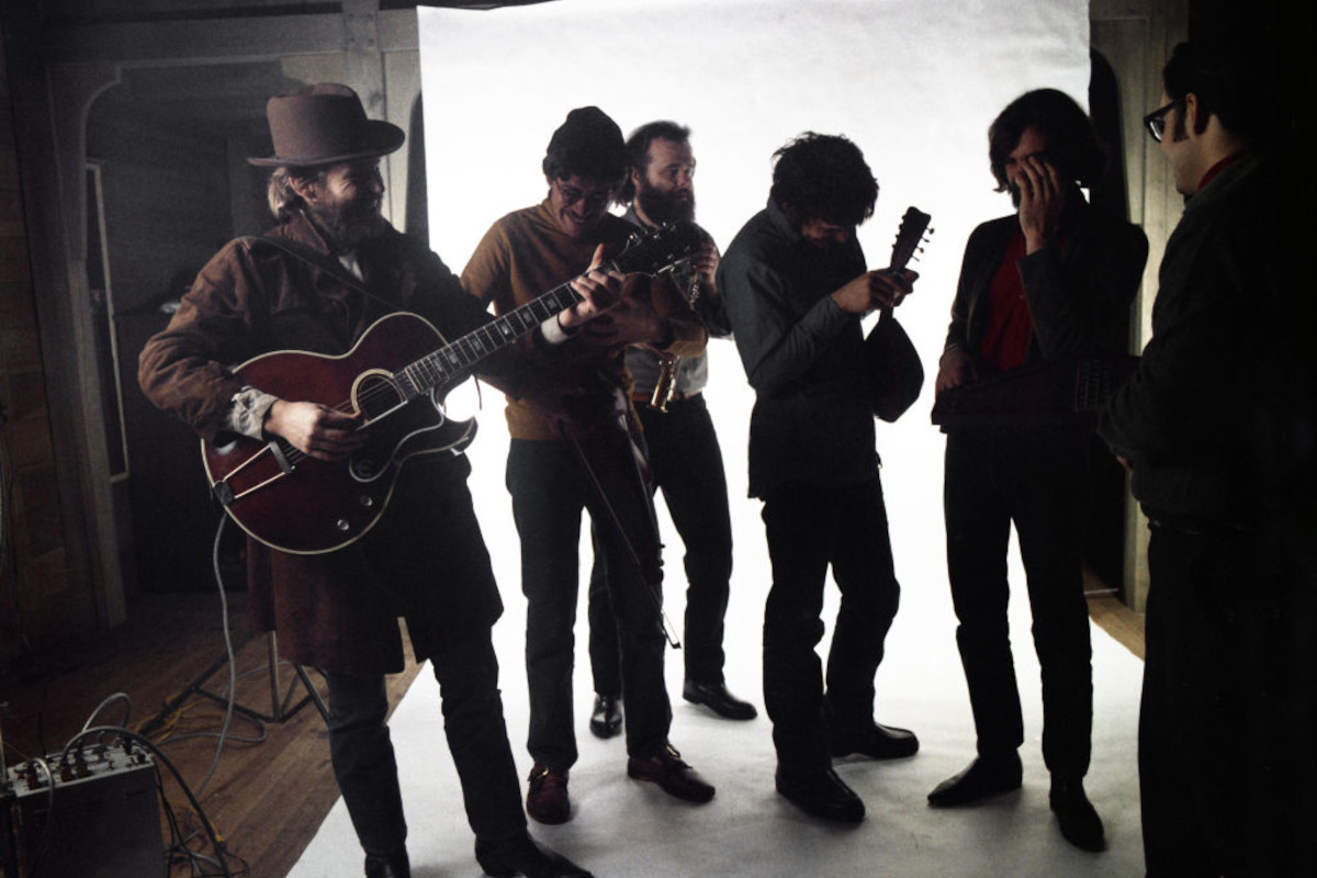 L-R Levon Helm, Robbie Robertson, Garth Hudson, Rick Danko and Richard Manuel of The Band pose for a portrait in 1969 in Saugerties, New York