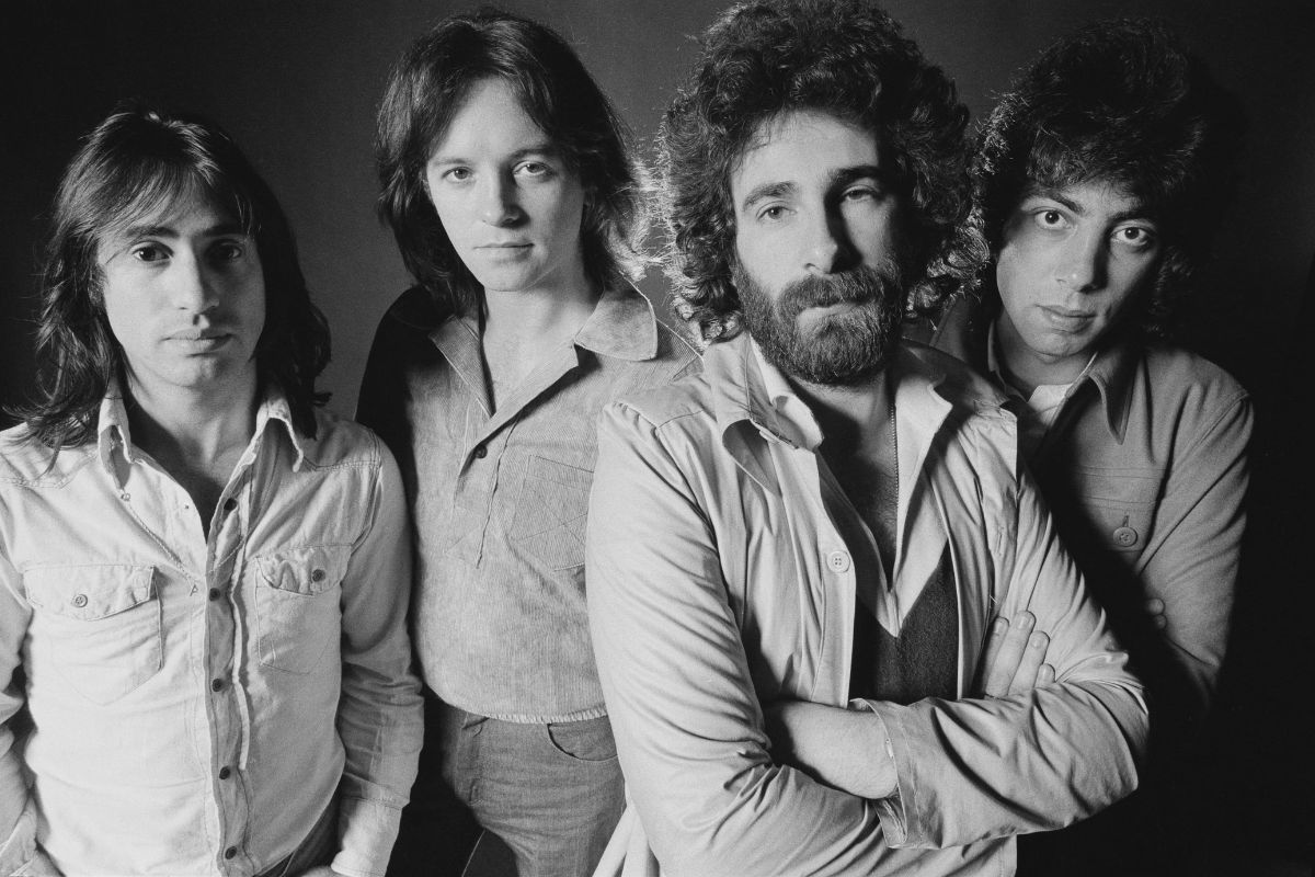 English rock band 10cc, 1974. Left to right: Lol Creme, Eric Stewart, Kevin Godley and Graham Gouldman