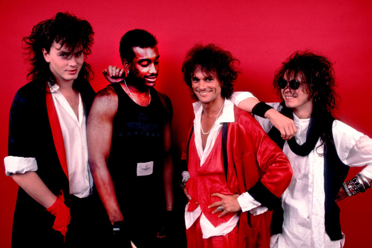 The Power Station, left to right, John Taylor, Tony Thompson, Michael Des Barres and Andy Taylor, 1985