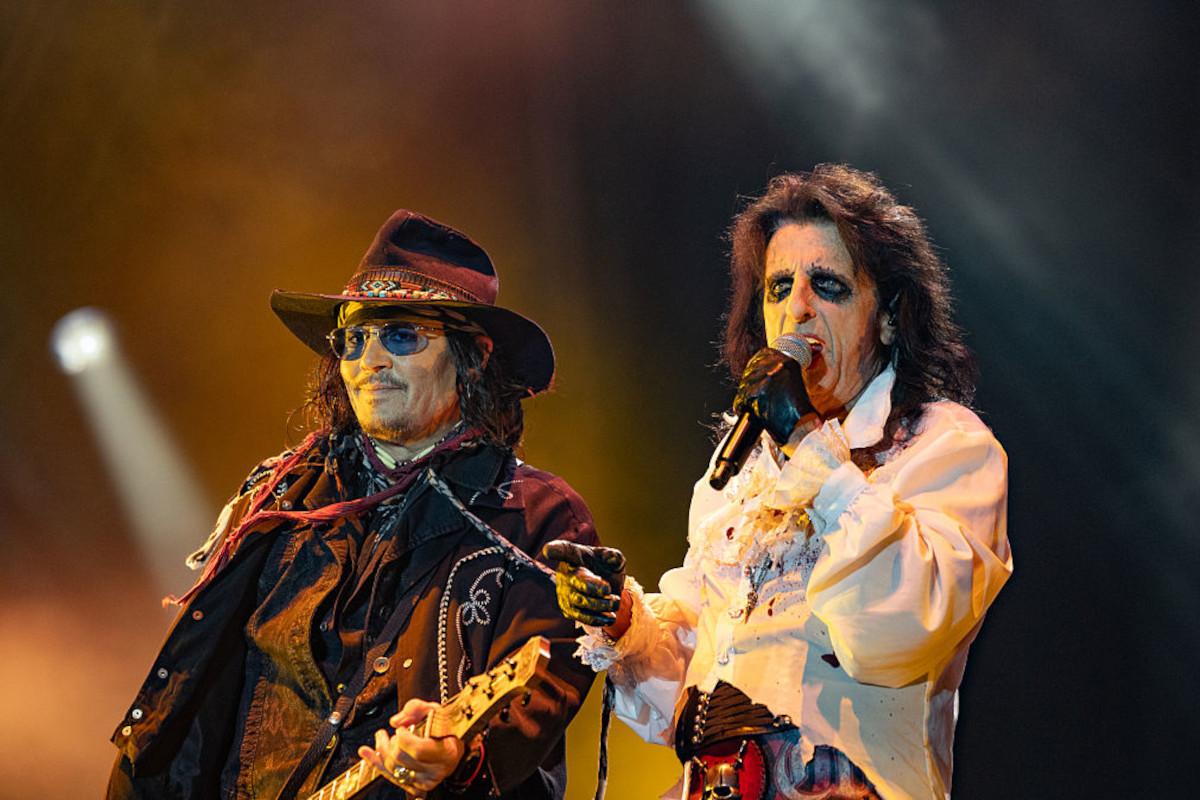 Johnny Depp and Alice Cooper of Hollywood Vampires performing at Cardiff Castle on August 14, 2026