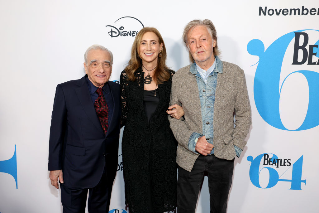 Martin Scorsese, Nancy Shevell and Paul McCartney attend the Beatles '64 Premiere at Hudson Square Theater, New York, November 24, 2024