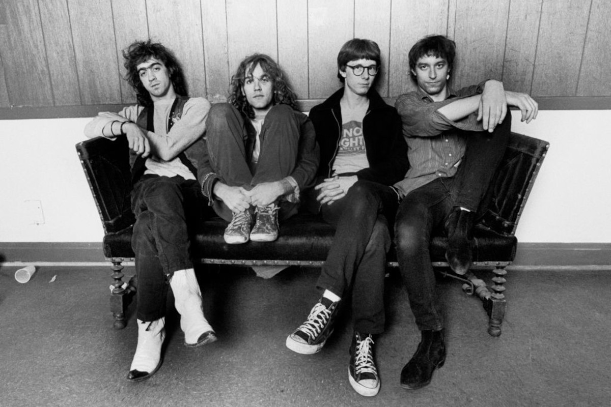 R.E.M., L-R: Bill Berry, Michael Stipe, Mike Mills and Peter Buck, 1984