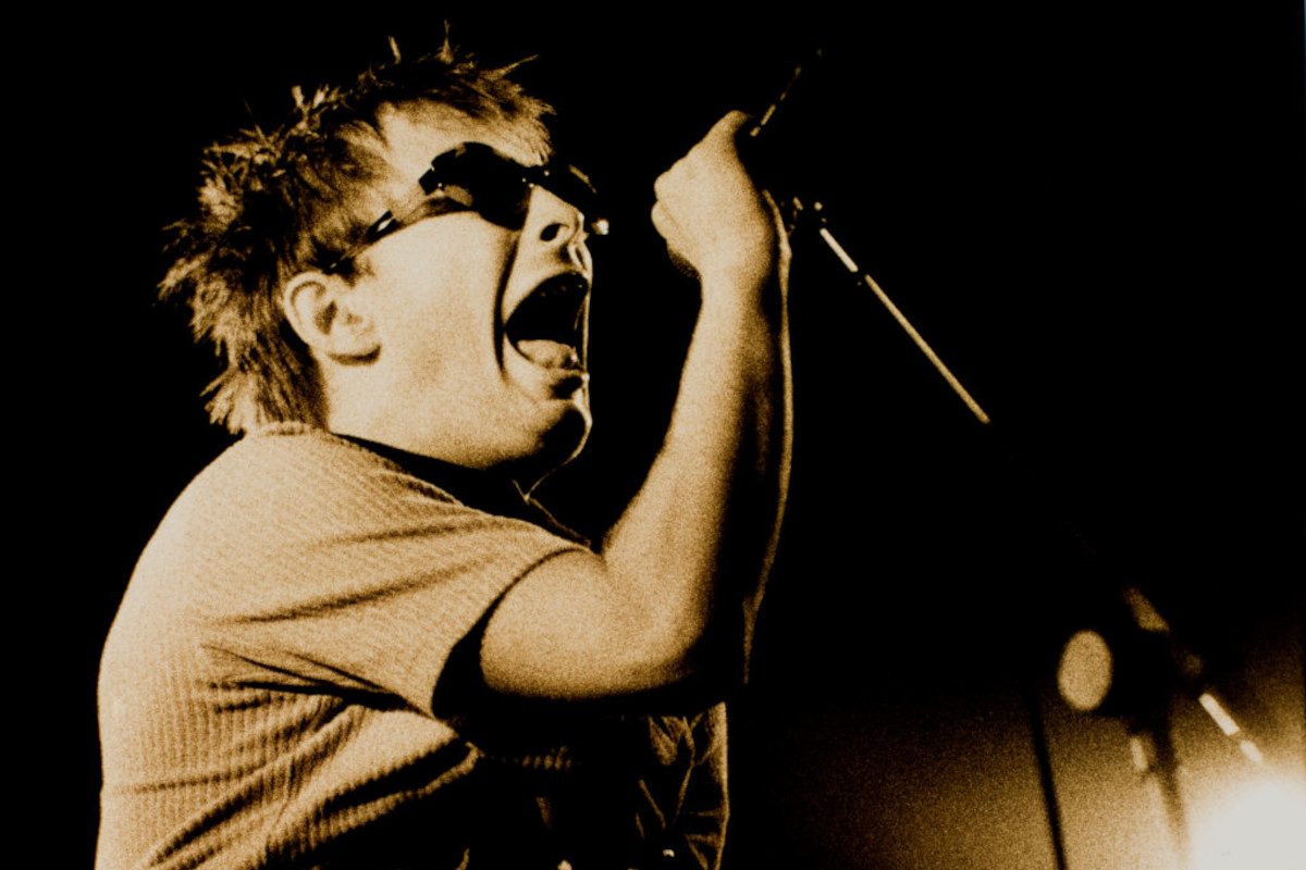 Thom Yorke, Radiohead, performing on stage, Lowlands, Biddinghuizen, Netherlands, 27th August 1995