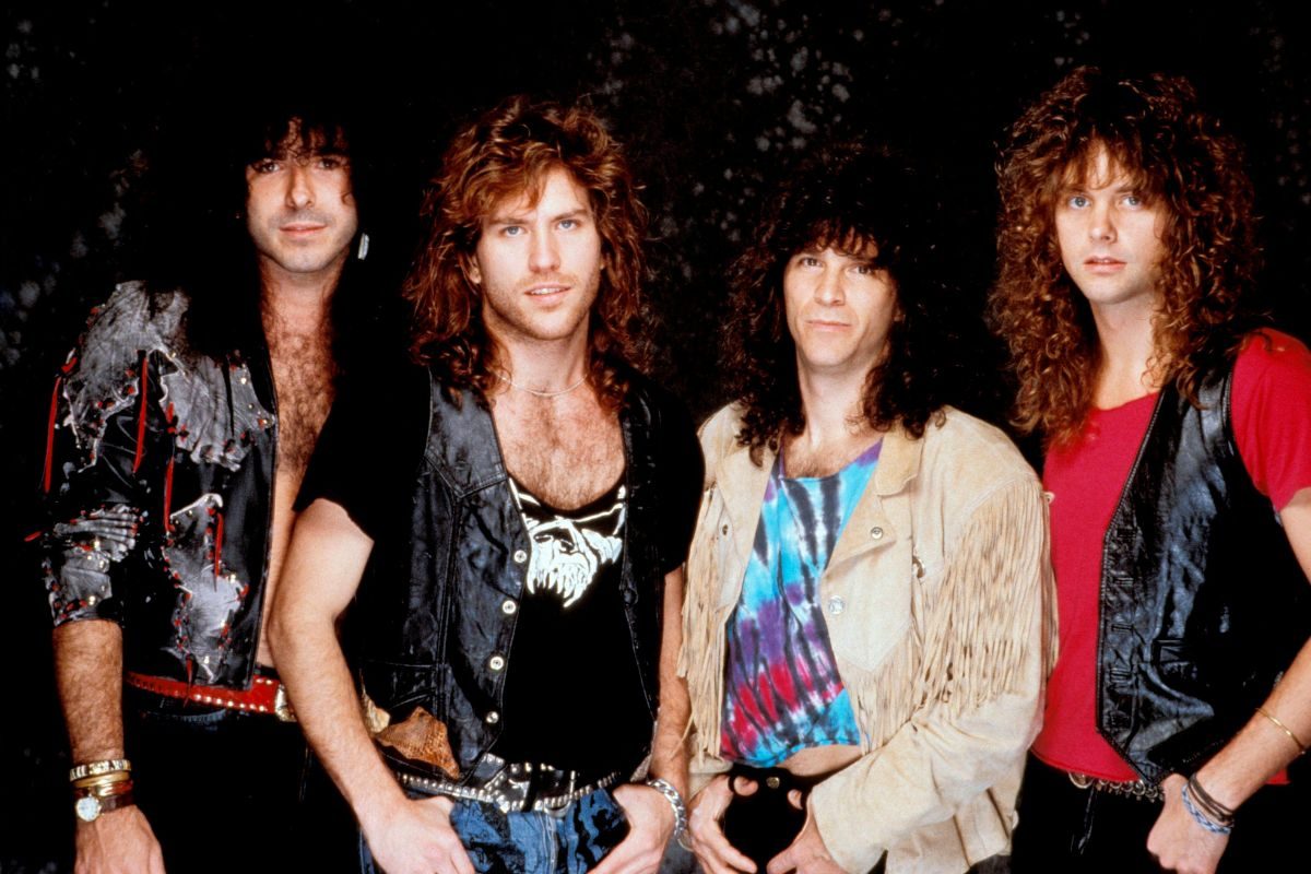 Winger, American rock band, 1989, with bassist/frontman Kip Winger second from left