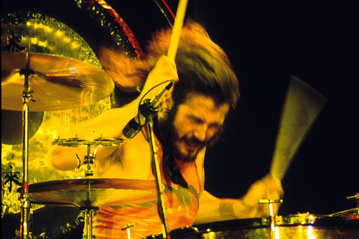John Bonham of Led Zeppelin performing live, 1973