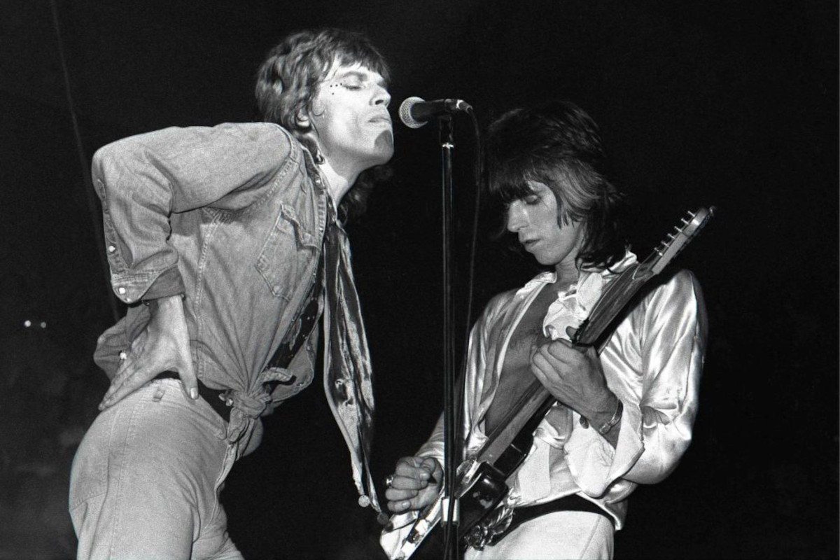 Mick Jagger and Keith Richards performing live for The Rolling Stones, 1972