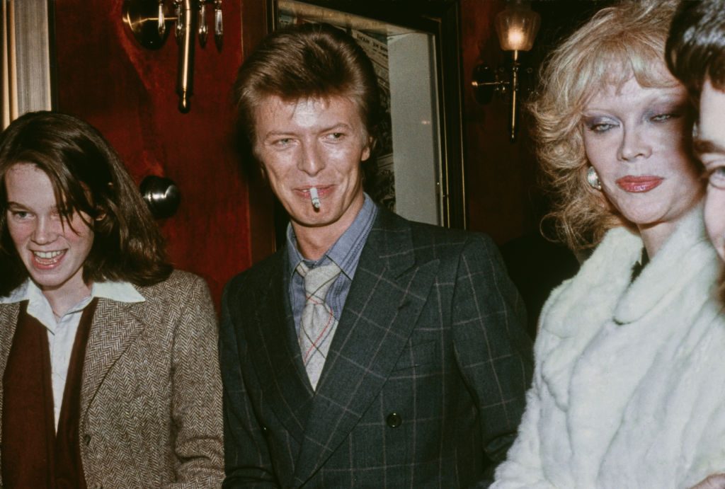 David Bowie with Belgian-American actress and dancer Monique van Vooren at an event, US, 1977