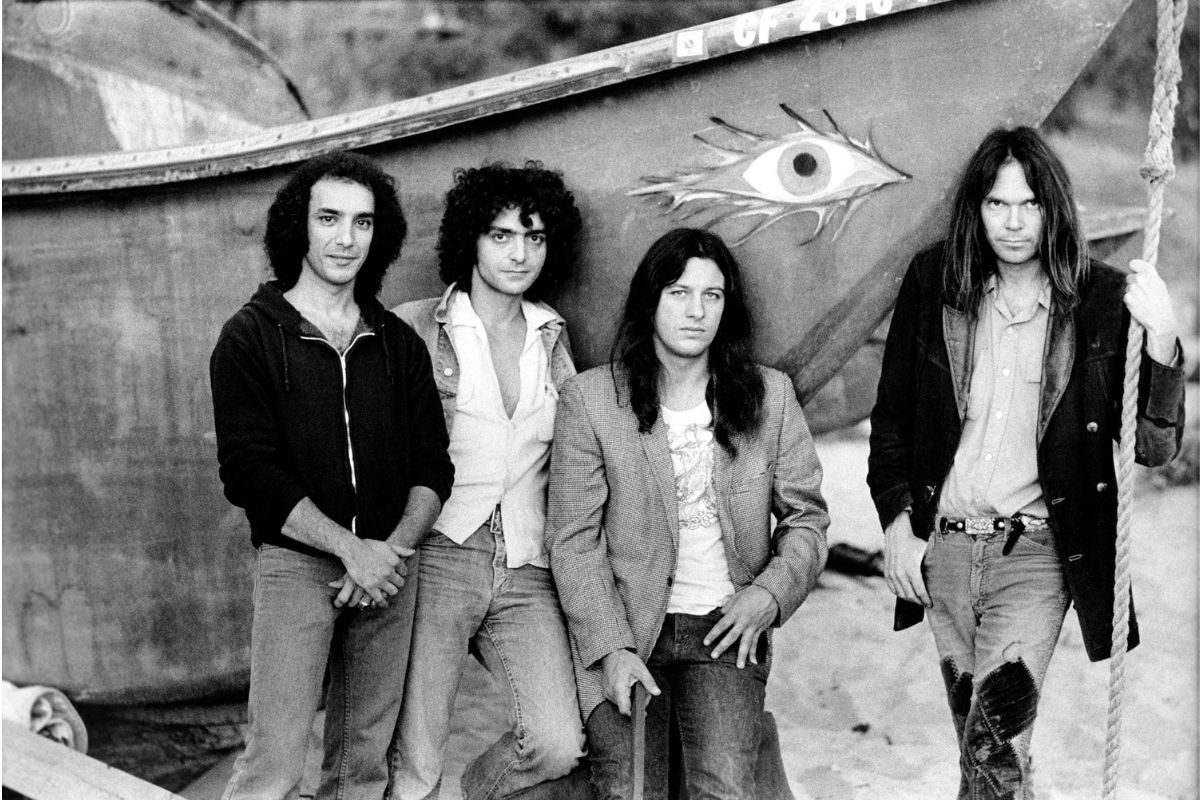 Neil Young (far right) with Crazy Horse, 1975