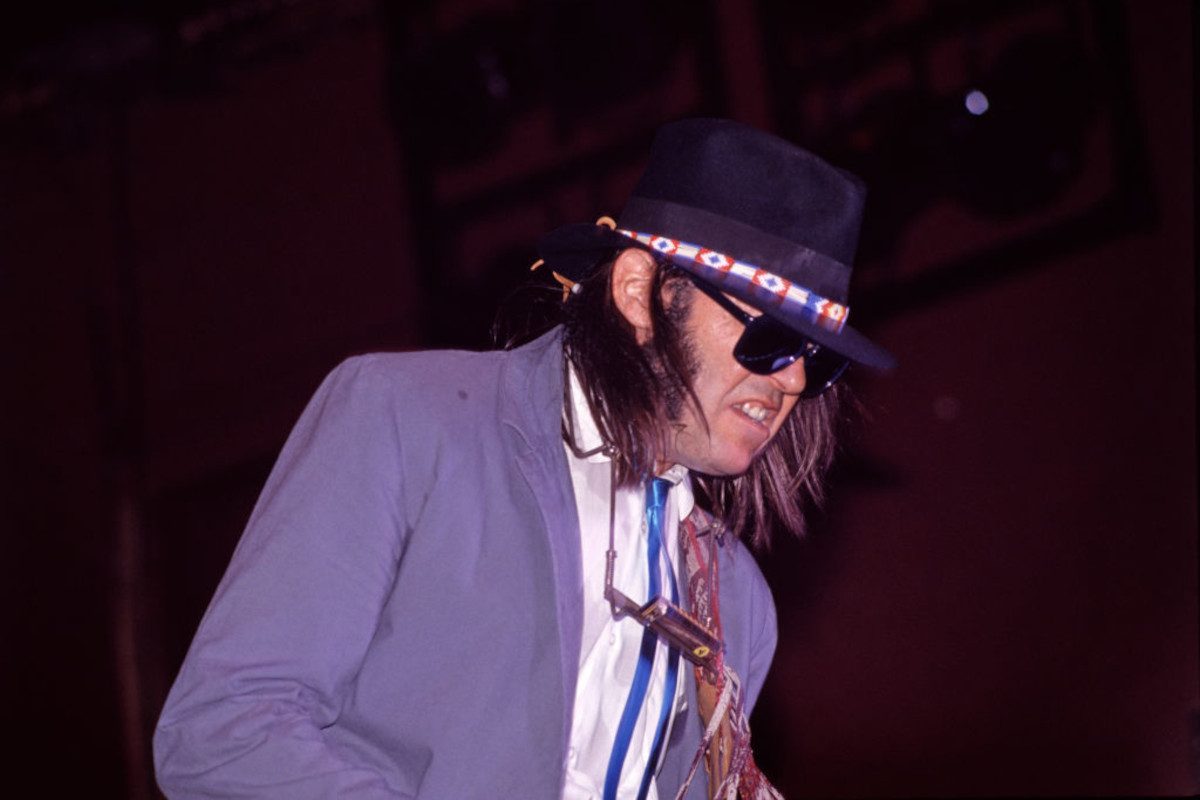 Neil Young performing at the World nightclub in New York, April 21, 1988