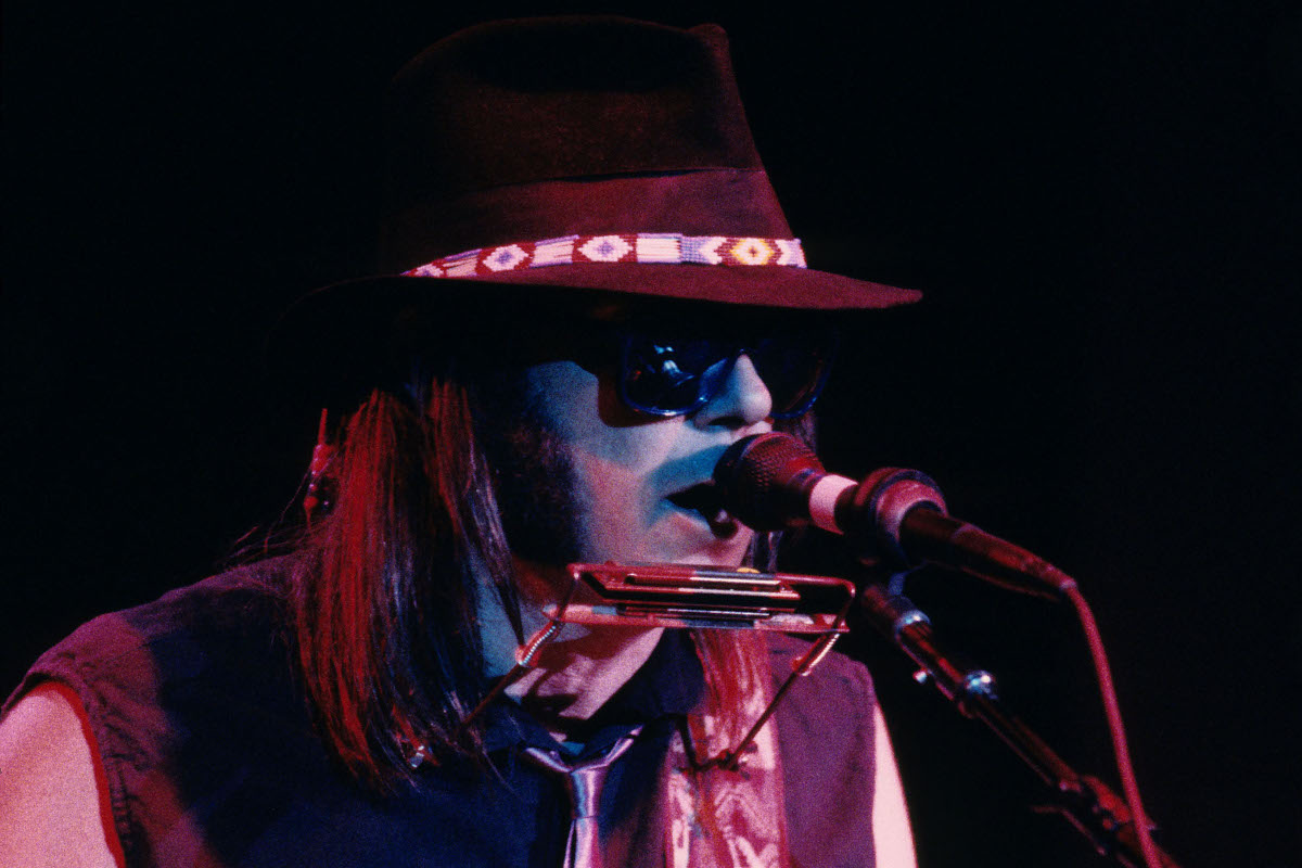 Neil Young performs in concert, New York, February 1988