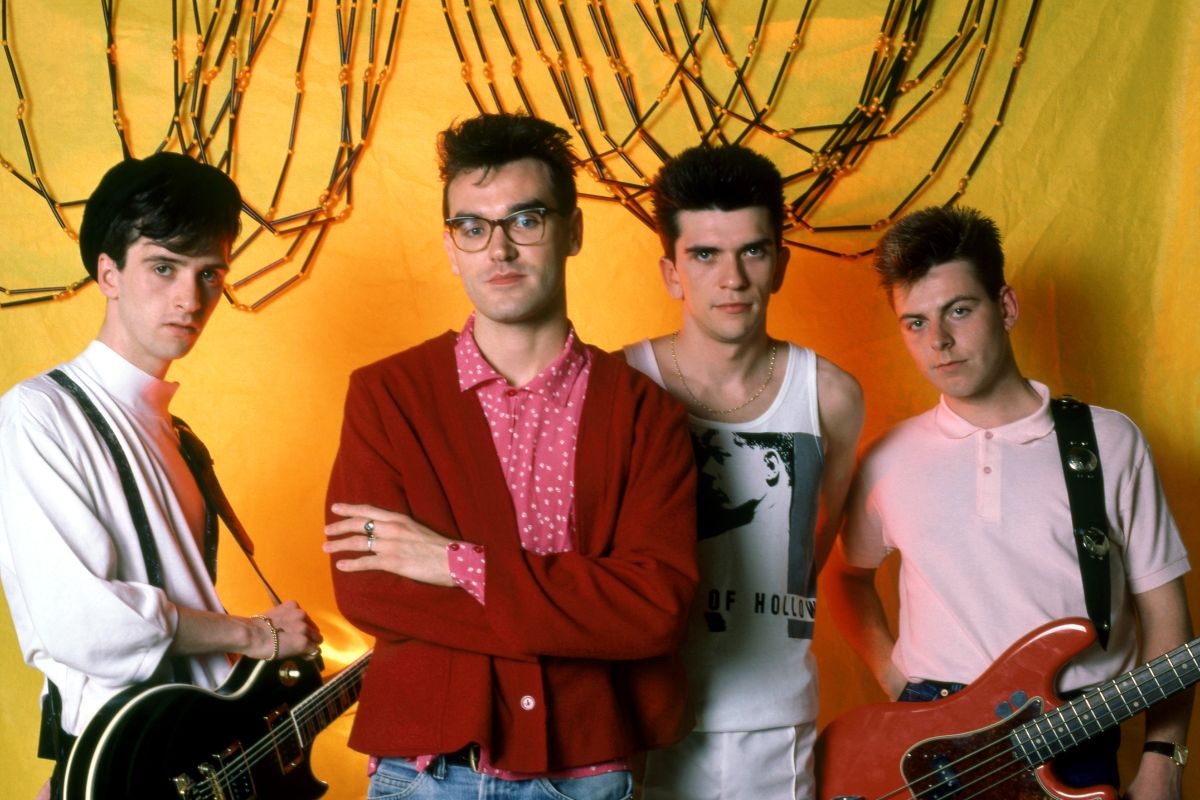 The Smiths, L-R Johnny Marr, Morrissey, Mike Joyce and Andy Rourke, before their first show in Detroit during the 1985 Meat Is Murder Tour on June 8, 1985