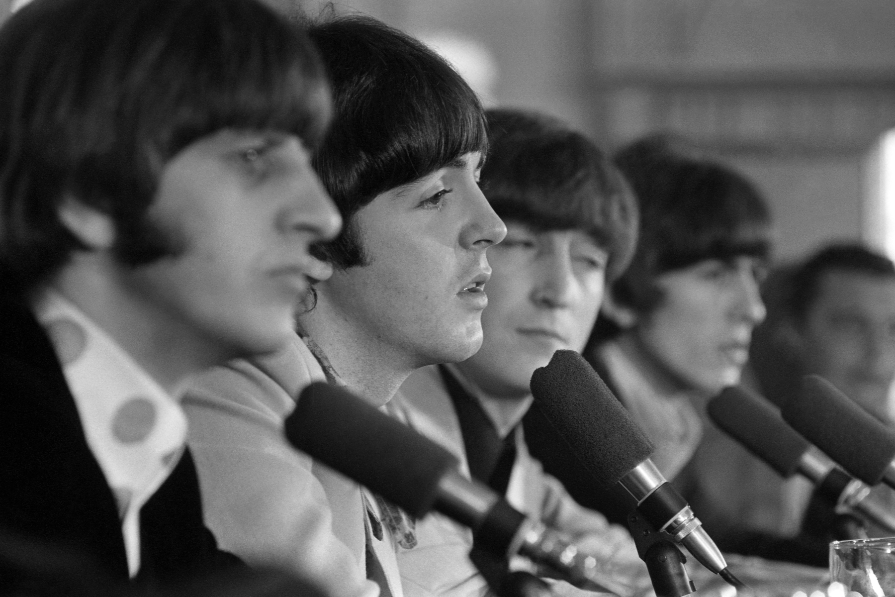 The Beatles speak at a press conference prior to their show at Candlestick Park in San Francisco, California, August 29, 1966