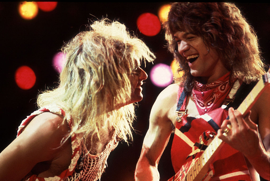 David Lee Roth and Eddie Van Halen of Van Halen at the US Festival, Ontario, May 29, 1983