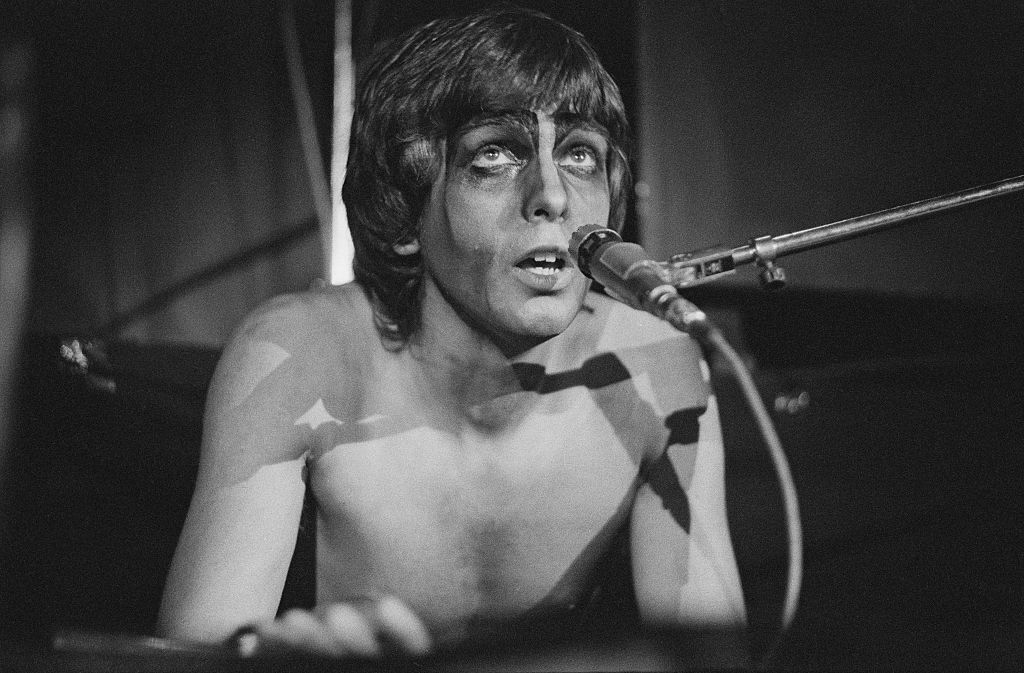 Genesis singer Peter Gabriel on the band's Lamb Lies Down on Broadway tour, Empire Pool, London, 14-15 April 1975