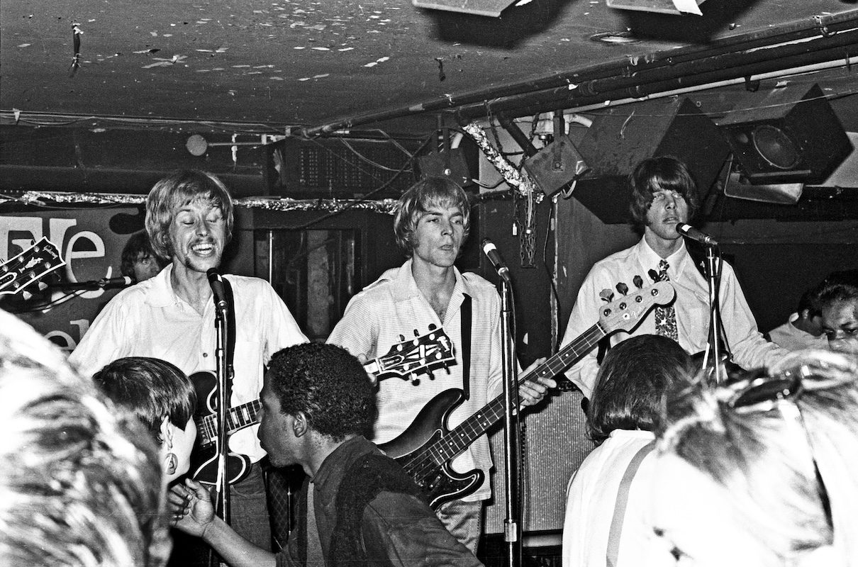 Black and white photo of Moby Grape performing on stage