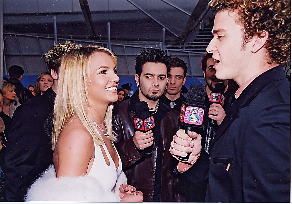 Britney Spears, Chris Kirkpatrick and Justin Timberlake (both of NSYNC) at the 2000 Grammy Awards