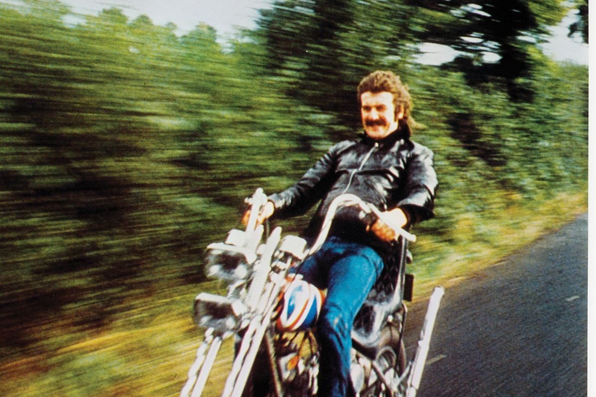John Bonham, Led Zeppelin drummer, on a motorbike