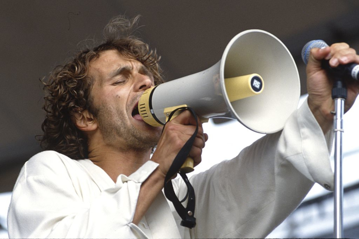 Tim Booth of James performing at the Womad Festival, 1993