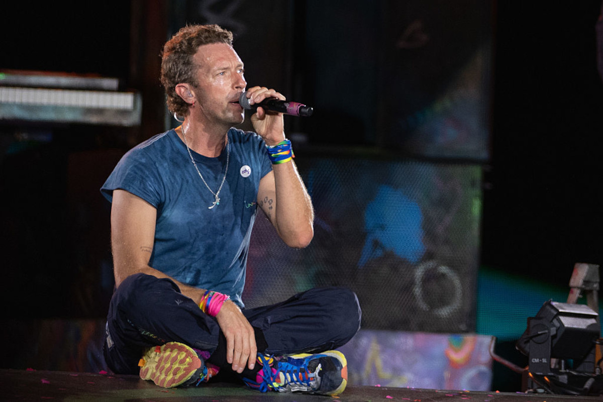 Chris Martin of Coldplay performs onstage during a concert at Wembley Stadium on August 22, 2025