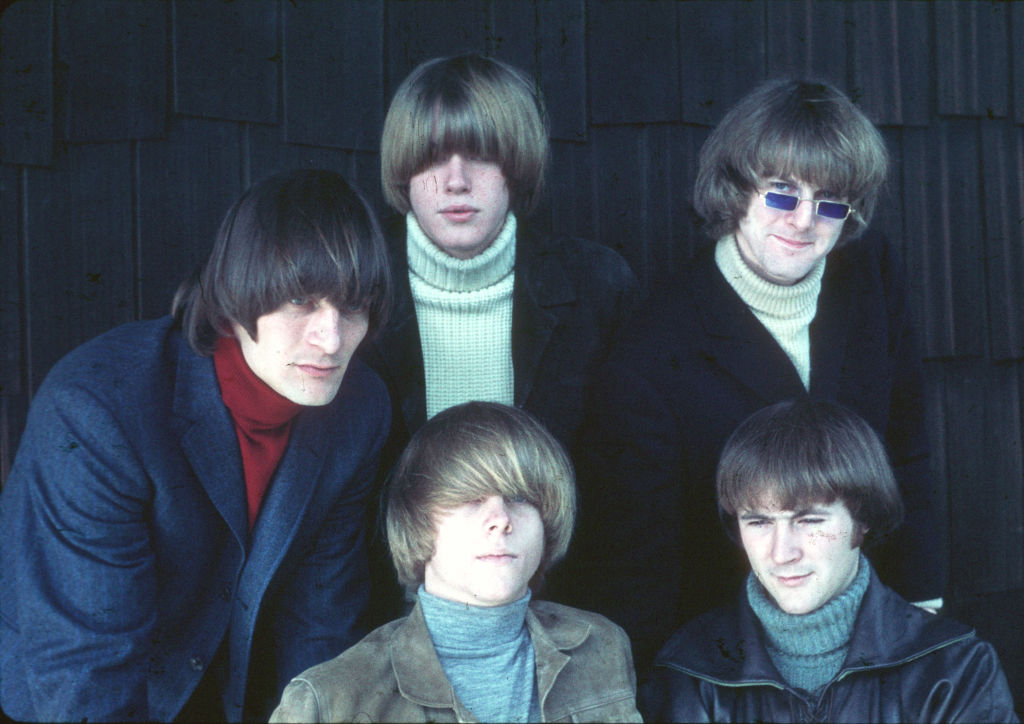 The Byrds in their eary folk-rock incarnation, 1965. Clockwise from top left: Michael Clarke, Jim (Roger) McGuinn, David Crosby, Chris Hillman and Gene Clark