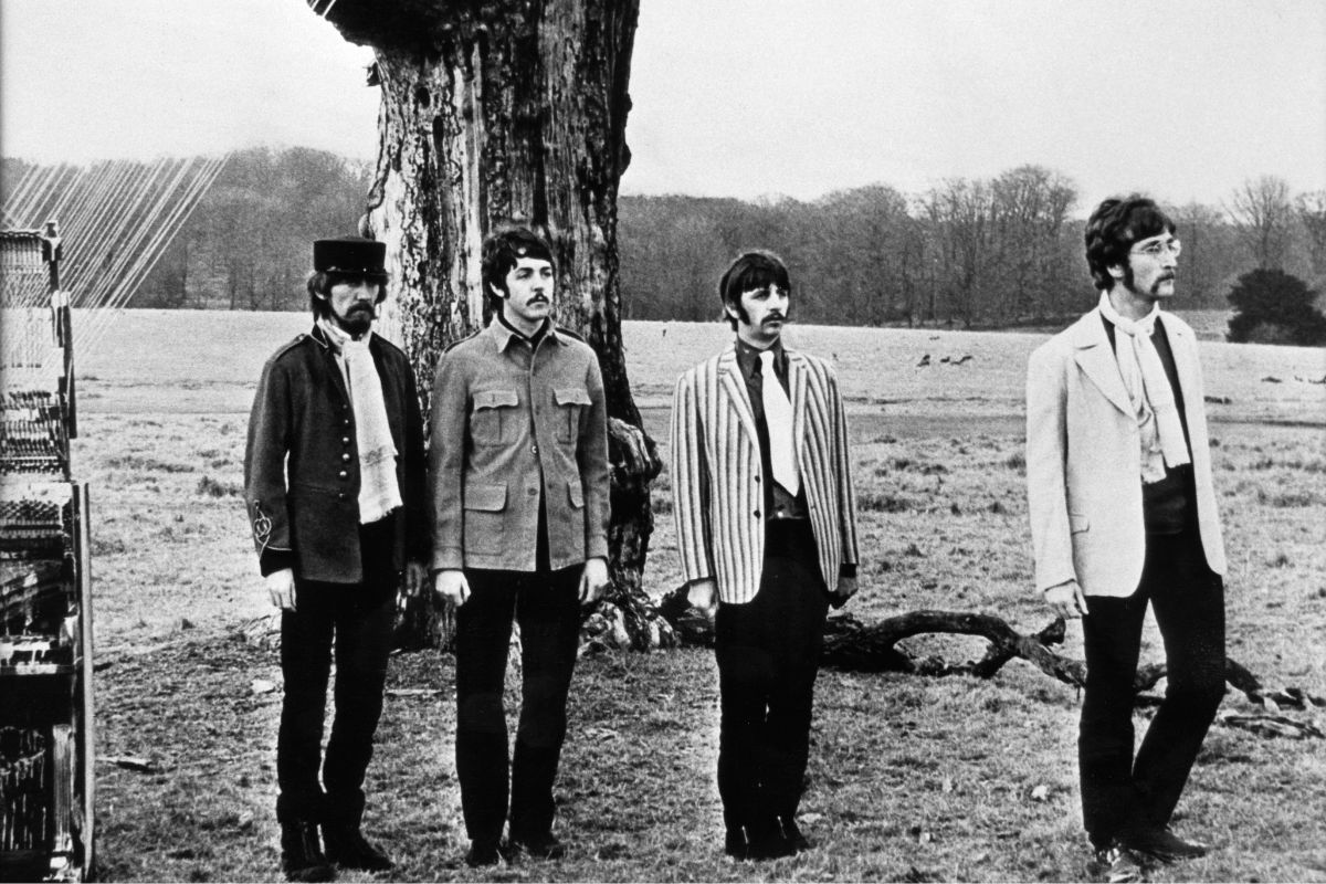 A fully moustachioed Fab Four filming their video for the song ‘Strawberry Fields Forever’ at Knole Park, Sevenoaks, Kent, 30 January 1967